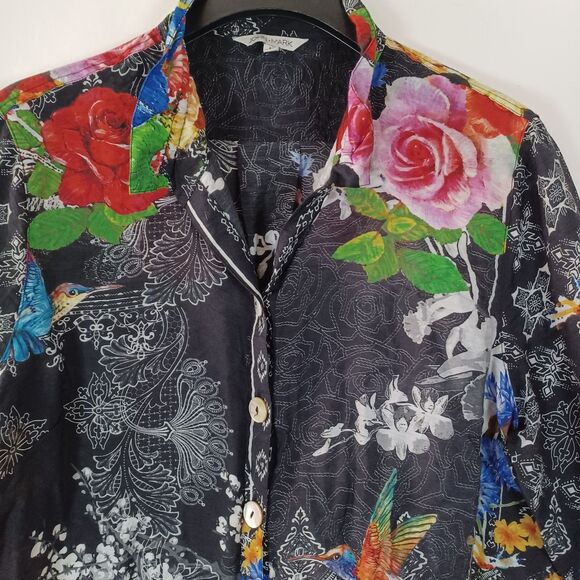 John Mark Top Womens Large Tunic Hummingbird Boho Artsy Floral Multicolor - Picture 3 of 10